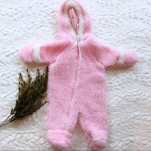 Dr. Denton 0-6 mos baby fuzzy pink footie w/ mitts